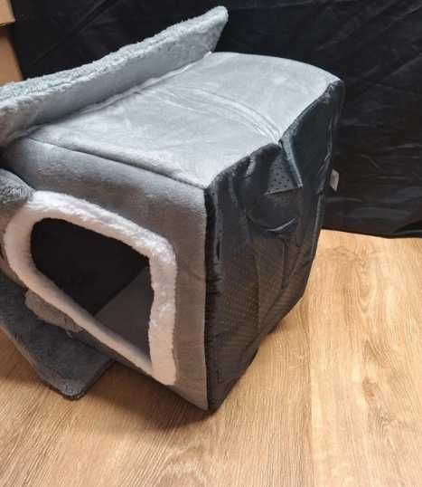 Domek dla kota Purlov legowisko miękkie ciepłe szare