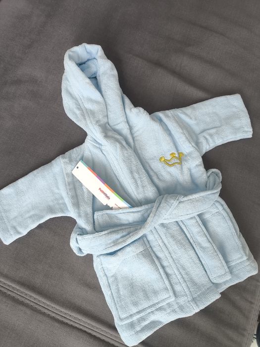 Szlafrok niemowlęcy dziecięcy 56 PetitVillain niebieski babyblue