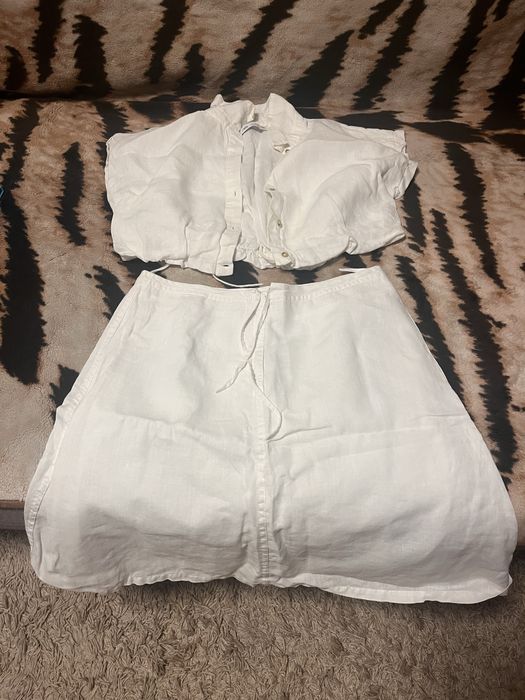 Zara+h&m лляний топ+спідниця