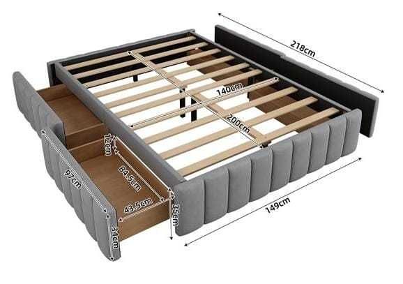 Estrutura base de cama estofada 140x200 c/ gavetas NOVA
