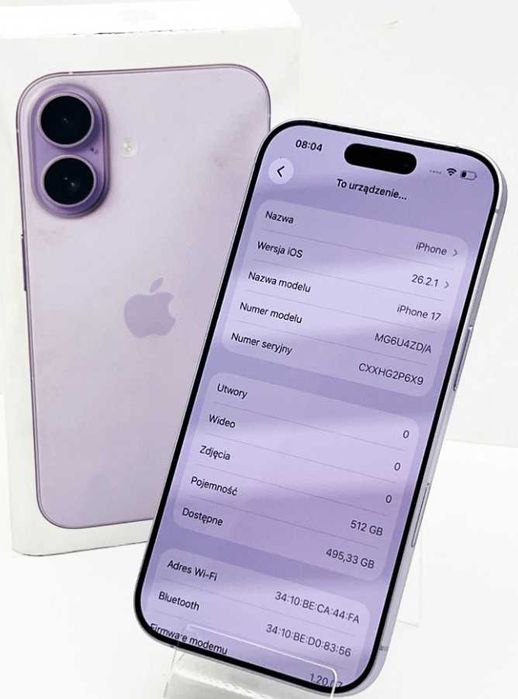 Iphone 17 512GB lawenda 100% baterii