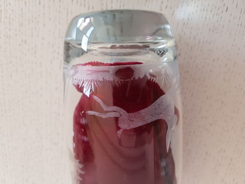 Zestaw szklanka szlifowana z zającem szkło lata 70