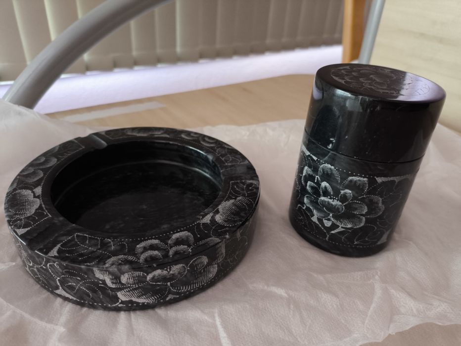 Cinzeiro + caixa para cigarros, vintage, de mármore