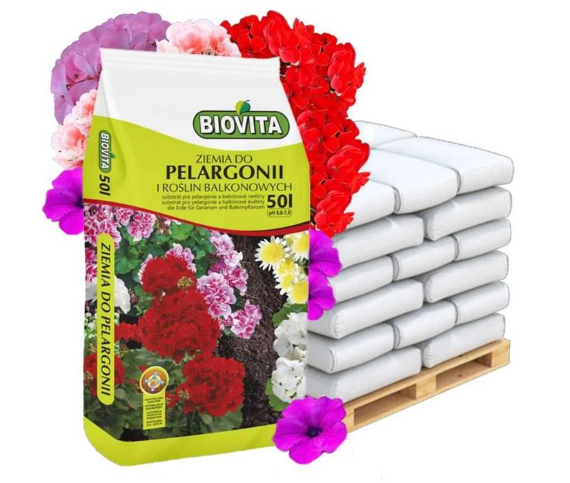 Ziemia do Pelargonii 50l BIOVITA - zestaw Paleta 48 worków DOSTAWA GRATIS