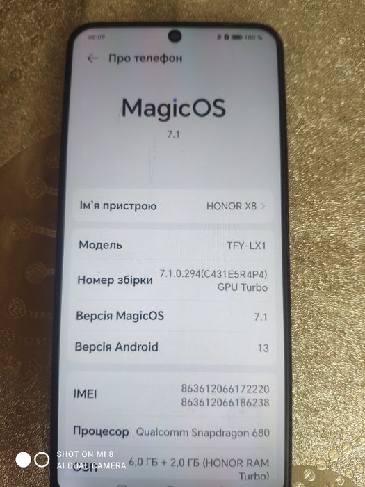 Продам Honor x8.6+2/128gb