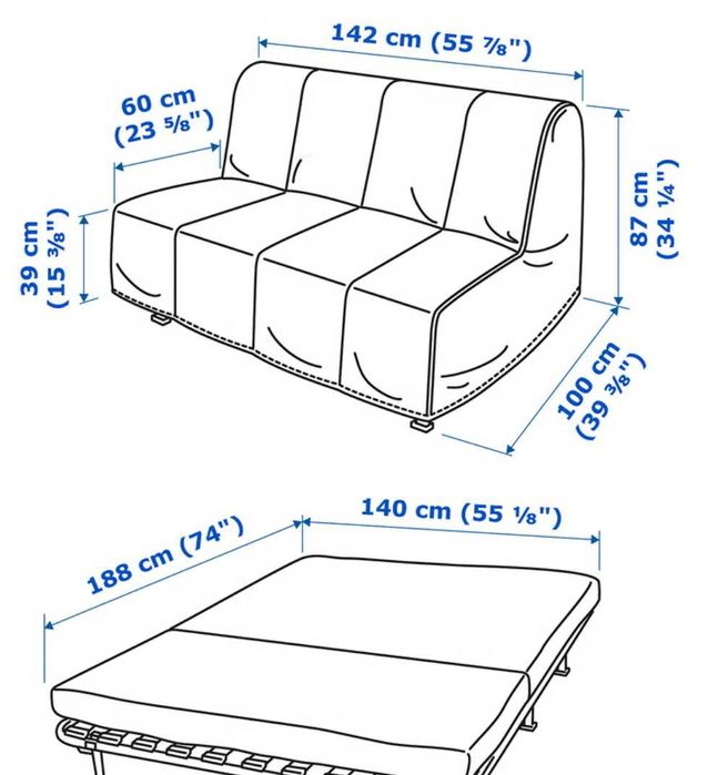 IKEA LYCKSELE sofa 2-osobowa, materac Murbo, pokrycie Knisa jasnoszare
