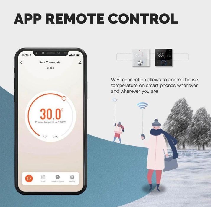 Білий WiFi регулятор електричної теплої підлоги Moes