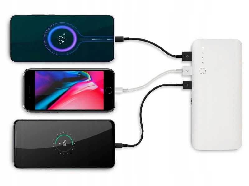 SZYBKI Powerbank 20000 mAh 3xUSB czarny zewnętrzna bateria wytrzymały