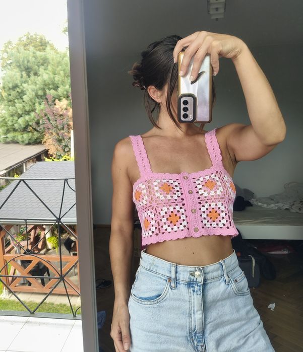 Dziergany top na szydełku szydełko crochet top festival Boho S