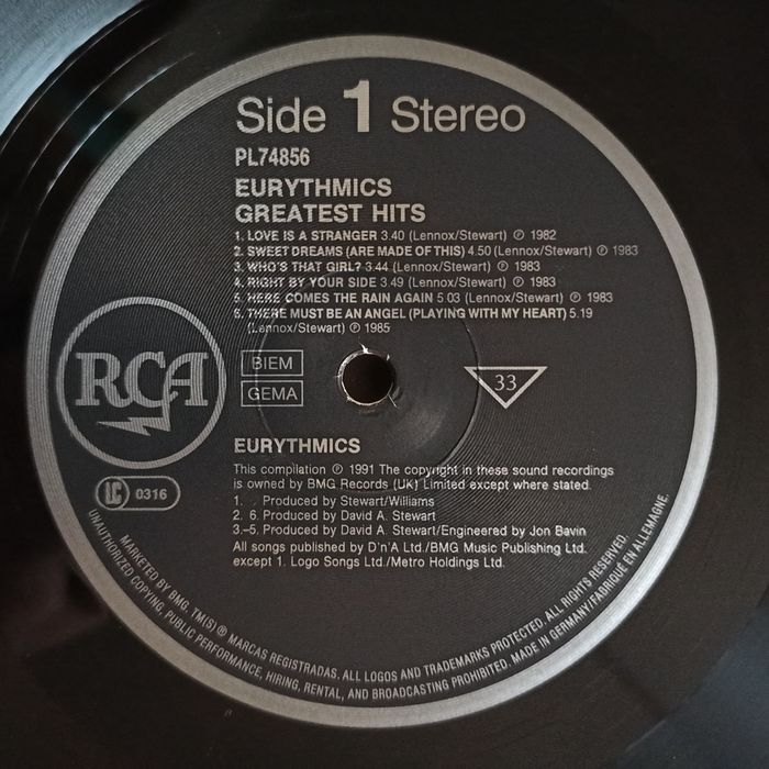LP: Eurythmics - "Greatest hits"; stan: excellent