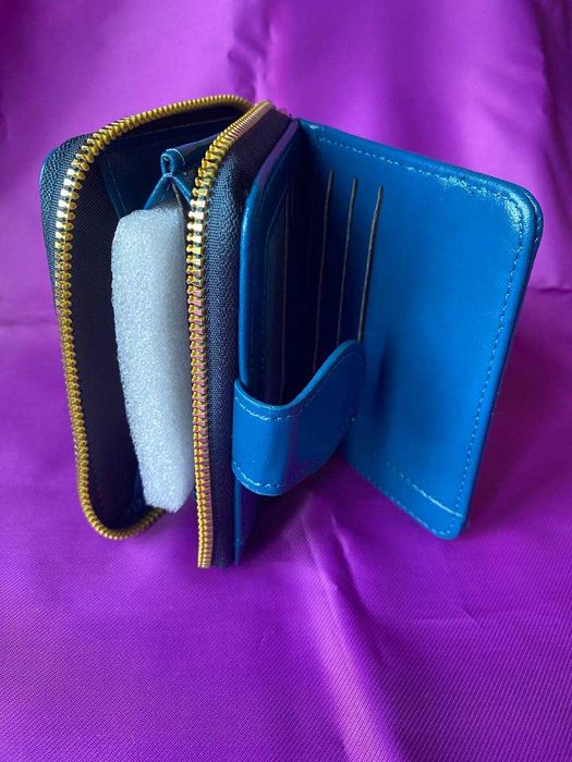 гаманець шкіряний (штучна) жіночий розмір 9х12 см темносинього кольору