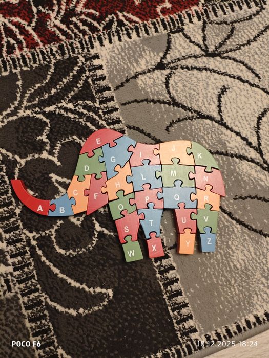 Puzzle drewniane układanka SŁOŃ literki-cyferki