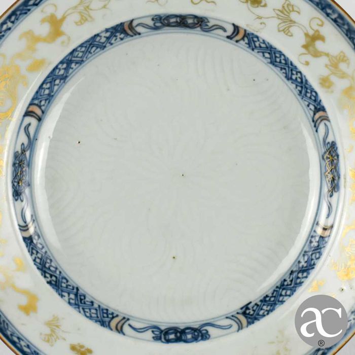 Par  Pratos China decoração bianco sopra bianco, Qianlong séc XVIII n2