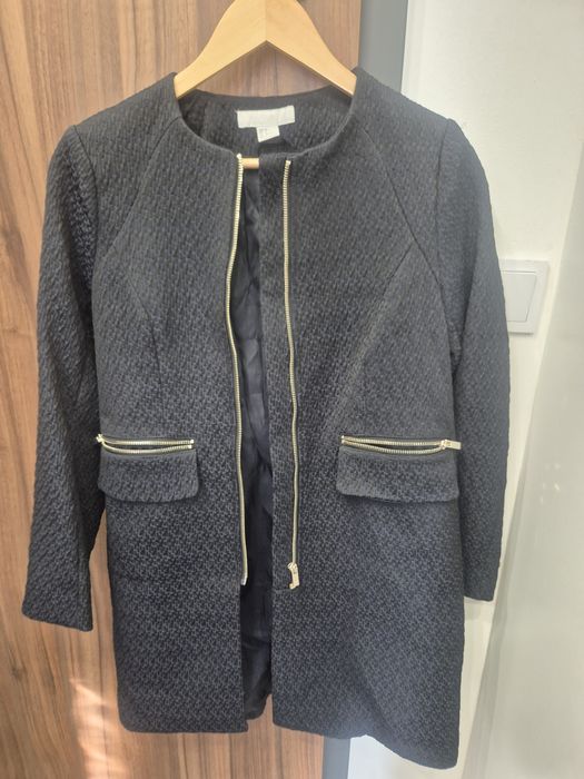 Płaszcz żakiet granatowy elegancki jesienny autumn klasyka h&m 34/XS