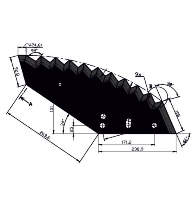 Nóż do paszowozu JF-STOLL 1380-0040 351x8 mm duży  zamiennik