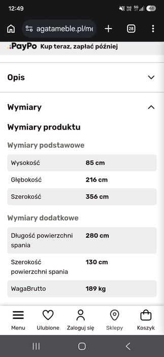 Naroznik z funkcją spania agata
