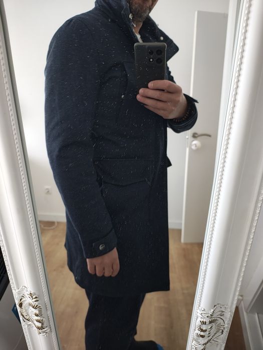 Sobretudo Overcoat Azul Marinho gola alta Zara Man S (38)