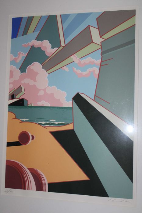 Serigrafia de Carlos Calvet - assinada e datada com moldura, Excelente
