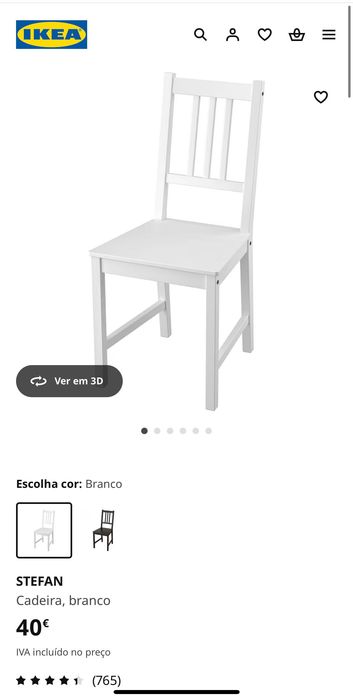 Cadeira (2 disponíveis) STEFAN brancas Ikea + Almofada cadeira Melinda