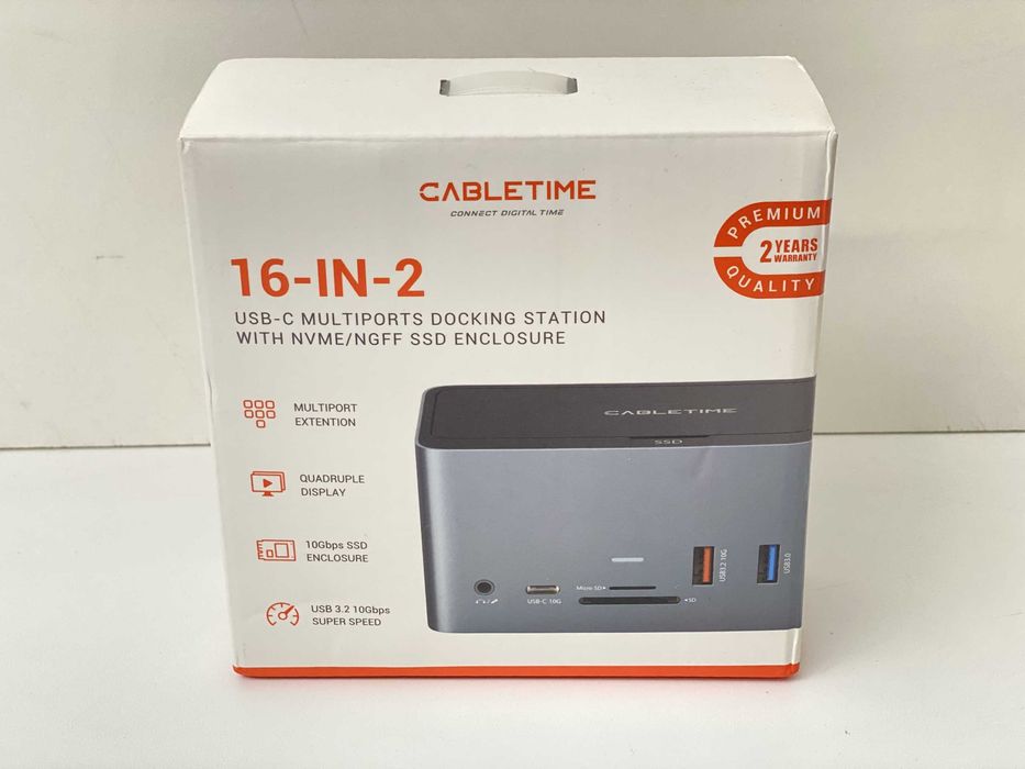 Dock USB-C CableTime 16 portów + miejsce na dysk SSD NVMe/NGFF
