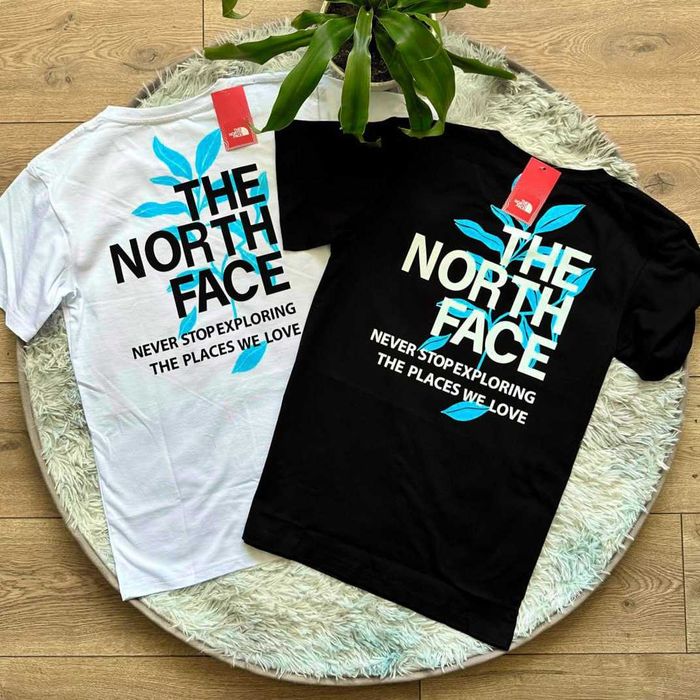 TNF // Футболка THE NORTH FACE Blue Leaves // Большой Принт Горы ТНФ