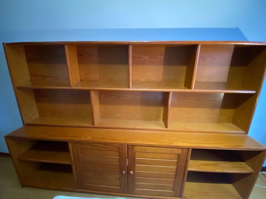 Armário com estante de madeira castanho conjunto 2 peças