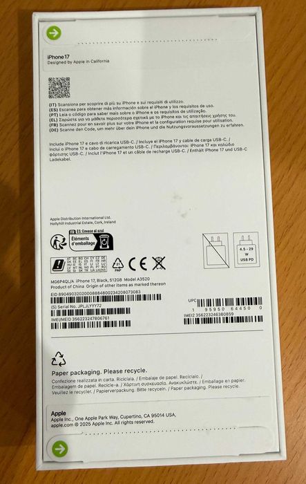 iPhone 17, Black, 512GB, A3520 (selado)