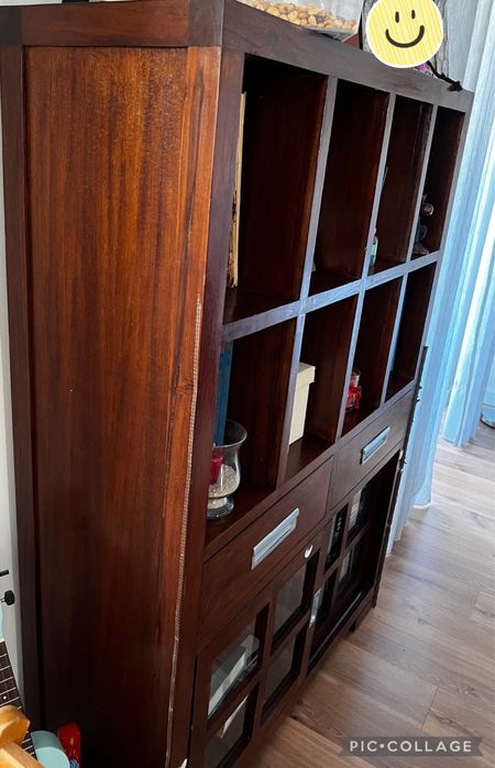 Móvel Estante sala escritório em Teka mogno cerejeira Banak Importa