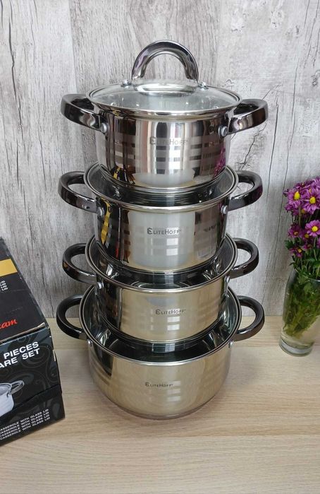 4szt. 6L; 3,5L; 2,5L, 1,8L Soliny Zestaw Garnków z czarnymi Uchwytami