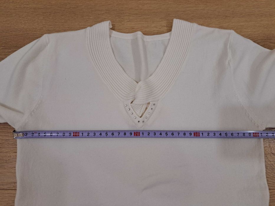 Sweter, sweterek z ozdobnym splotem, biały/kremowy, r. S