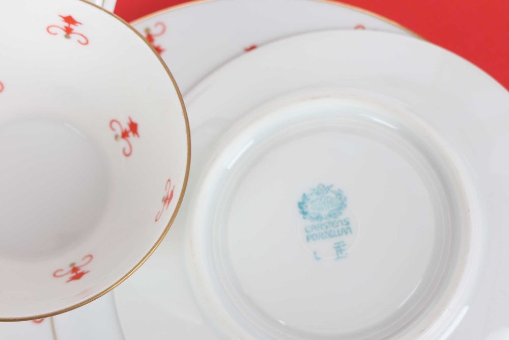 Filiżanka Sorau porcelana 3 części  koralowy wzór rzadki