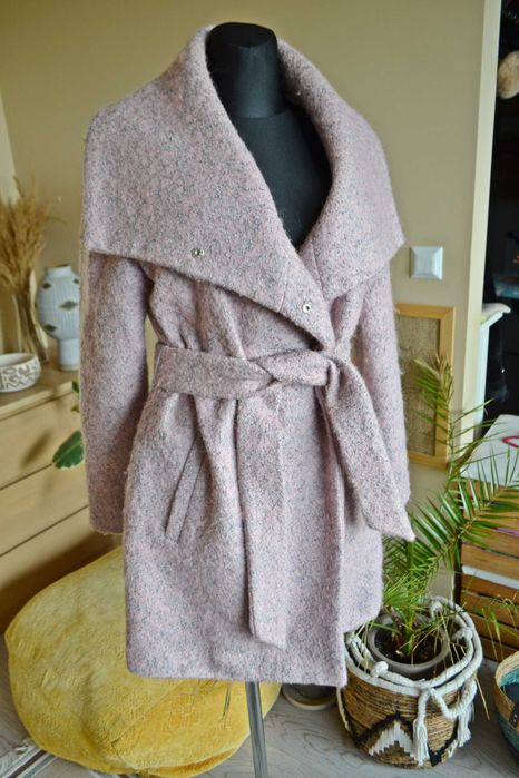 Płaszcz wełna Reserved 40 L różowy szary trencz