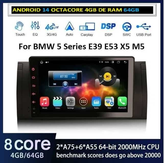 Auto radio 9" BMW E46 E39 53 Android 14 64GB Sem Botões
