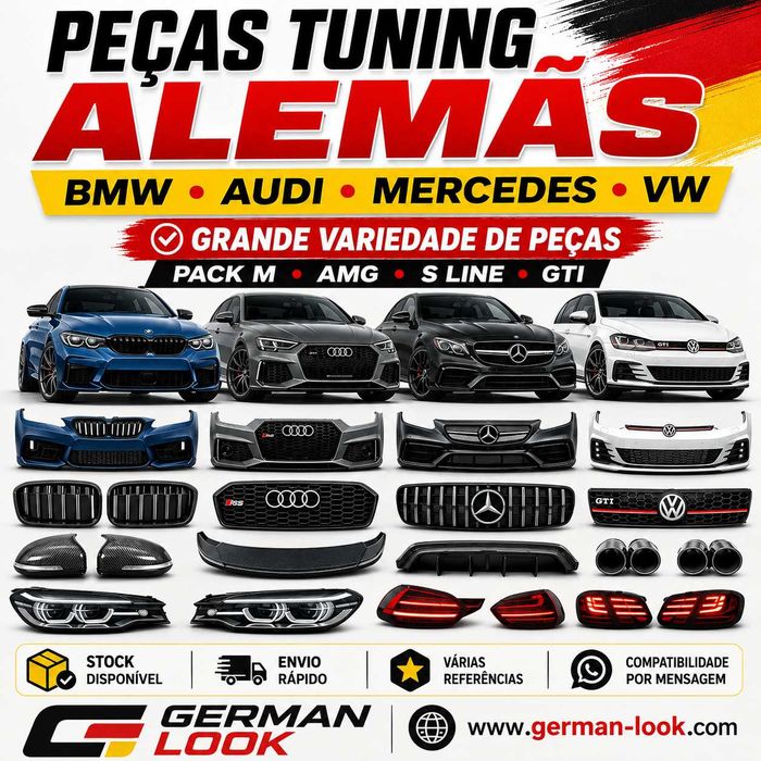 Peças Tuning BMW Audi Mercedes VW Porsche Pack M AMG S Line RS GTI Para-choques Grelhas Spoilers German Look