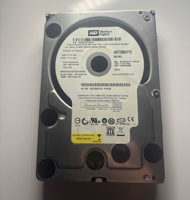 Жесткий диск 3.5" Western Digital 750 Гб RE2 WD7500AYYS SATA-II