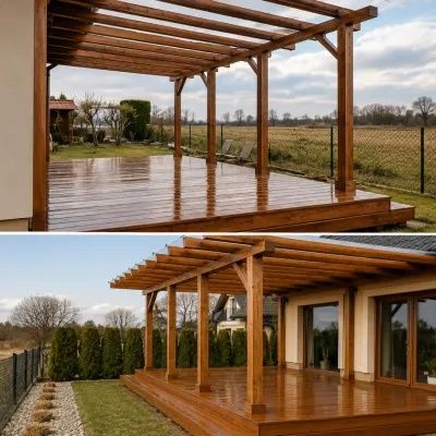 Taras drewniany, zadaszenie tarasu, altana, pergola
