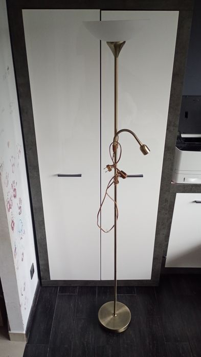 Lampa podłogowa drewniana metalowa  prl abażur loft vintage