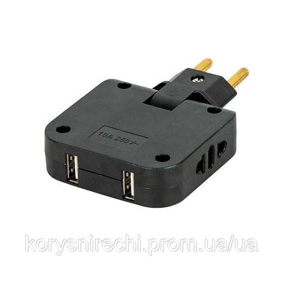 Мережевий перехідник 2USB+2UK/EU поворотний на 180 градусів, 250V 10A