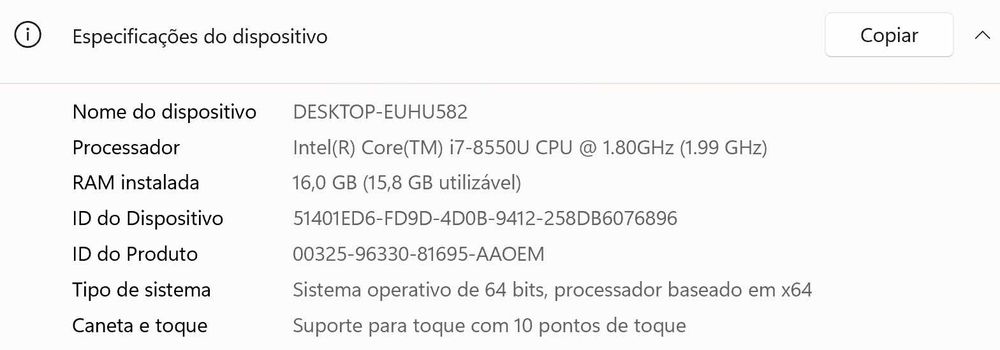 Dell XPS 13" - i7 16GB 512GB SSD 4k Touch Bateria Quase Nova