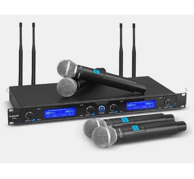 Kit Receptor Multicanal + 4x Mic sem Fios UHF Digital 4 Canais