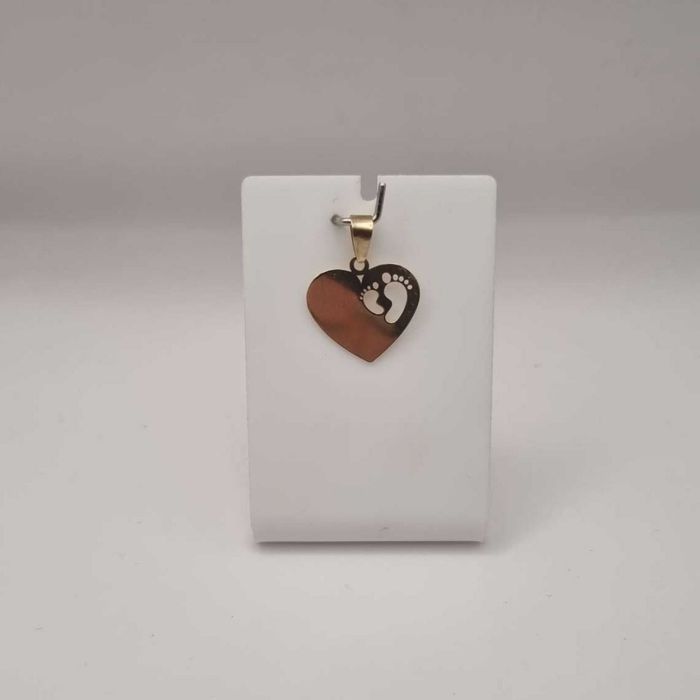 Złota zawieszka pr. 585 serce z  dziecięcymi stópkami - nowa