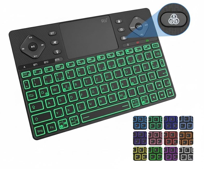 Klawiatura Bt z touchpadem, podświetlana RGB, Android TV, iPad, PC
