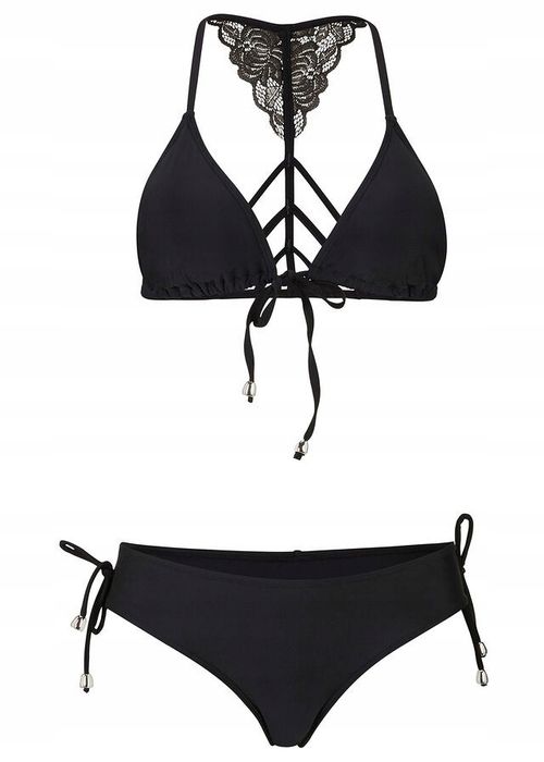 B.P.C czarne bikini wiązane z koronką trójkątne miseczki ^38 (75B)