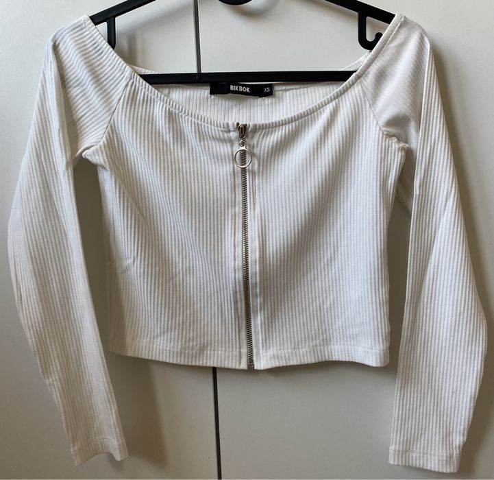 BikBok bluzka crop top biała i czarna XS