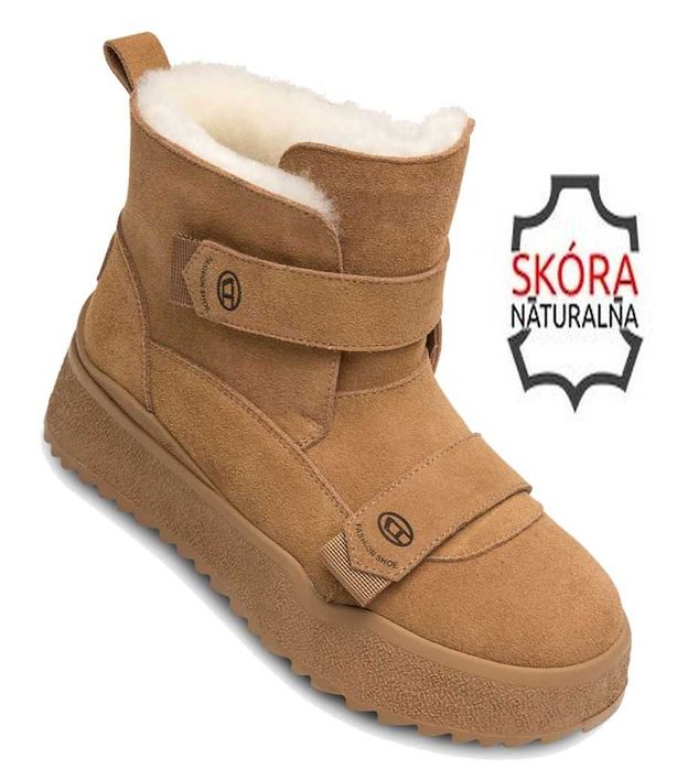 Botki damskie skórzane zamszowe JK/B-3-302 na rzepy roz. 36