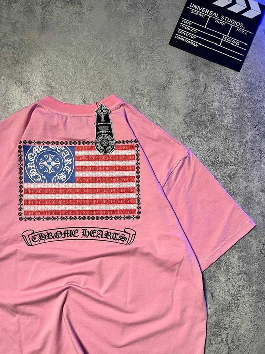 Новинка! • Футболка Chrome Hearts USA рожева оверсайз