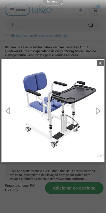 Cadeira sanitária hidráulica com rodas