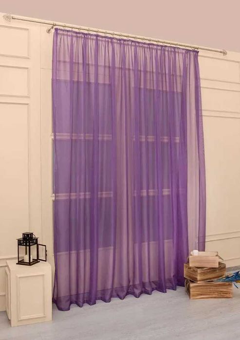 Готова тюль з тасьмою, тюль шифон однотонний, підшитий тюль на стрічці