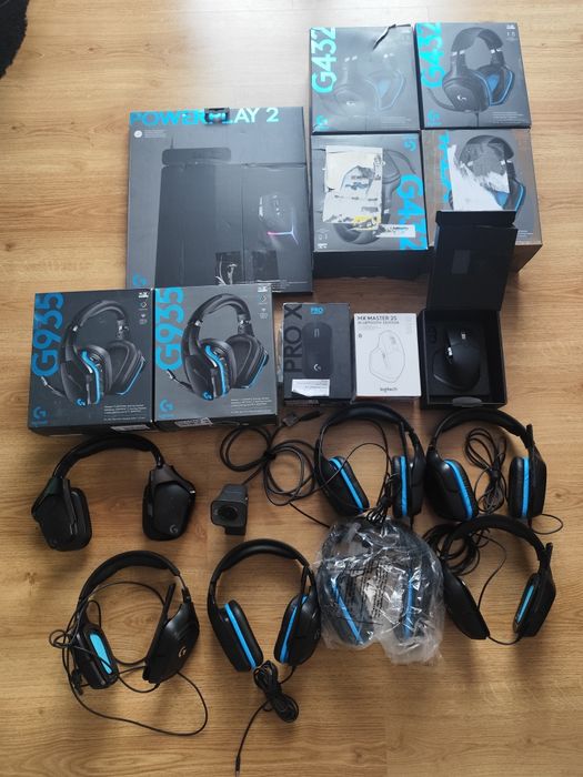 Logitech g pro, g935 g432 myszki, sluchawki uszkodzone