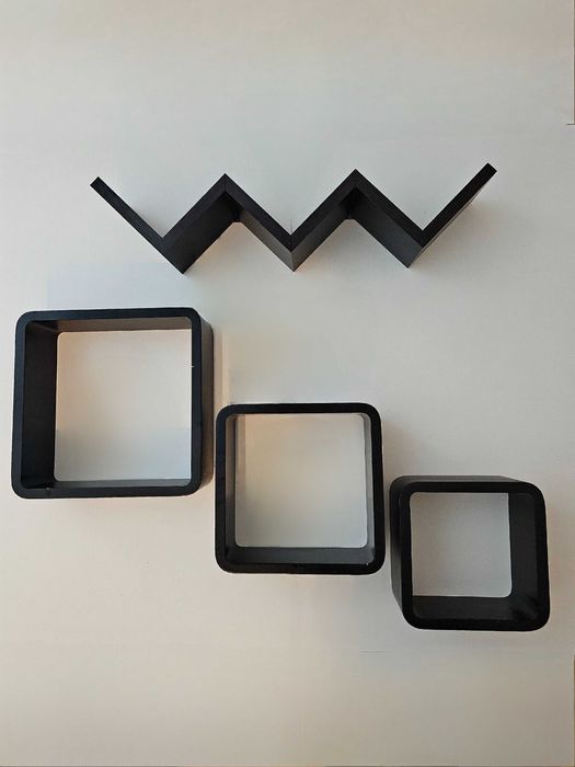 Estante Zig Zag Preta + Trio Cubos Decorativos